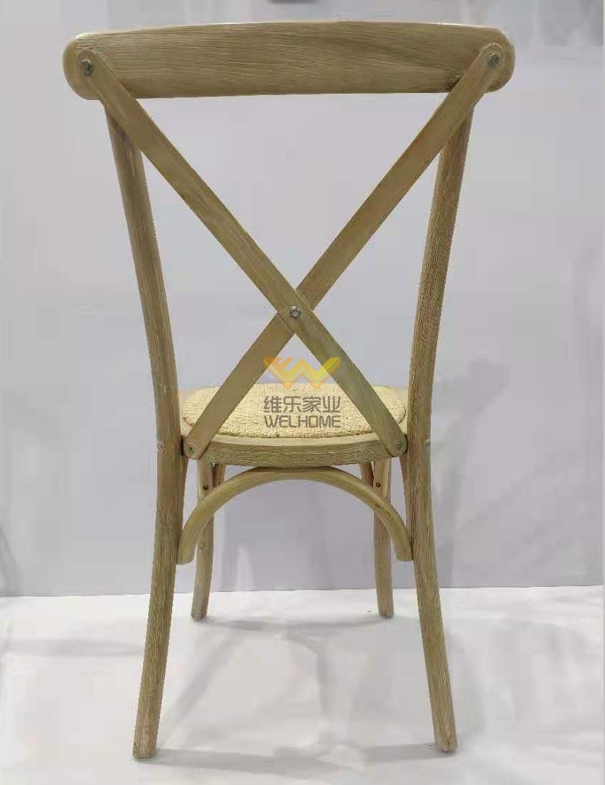 Antique rustic stackable solid oak/beech wood cross back restaurant chair wedding rental cross back chair 